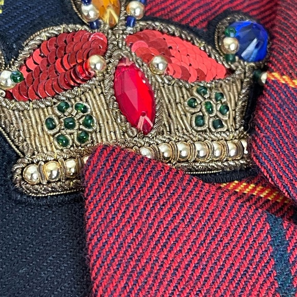 ESCADA COUTURE jacket with embellishment front Wool Plaid Print Blazer size 36(6 - Picture 13 of 16